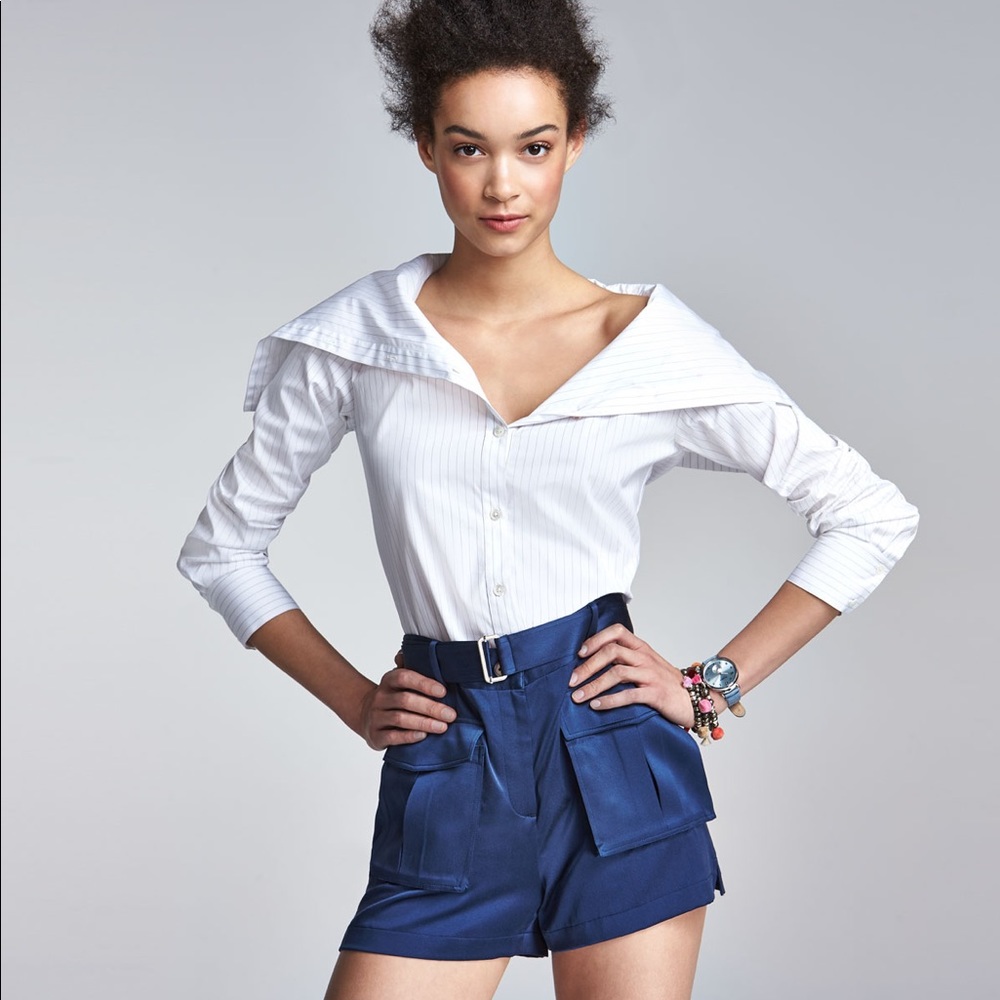 Theory Doherty porter stripe poplin top white